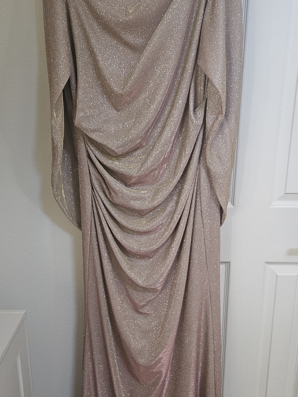 Betsy & Adam Glitter Drape-Back Cape Gown Pink 18W Like New